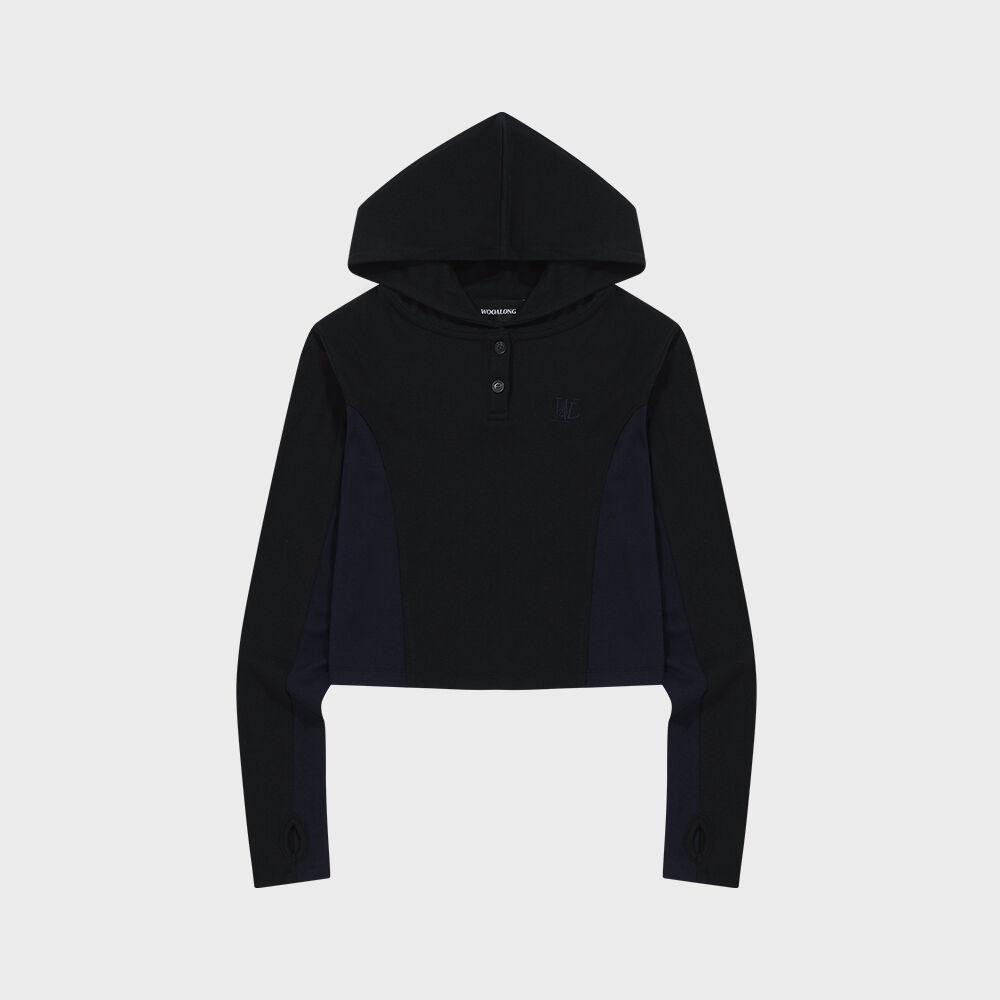 Color point warmer hood T-shirt - BLACK