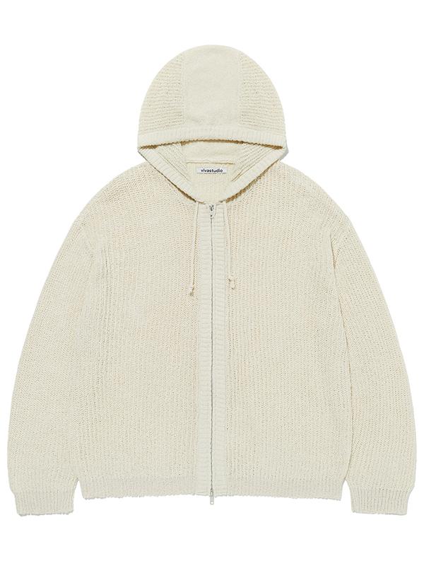 MESH KNIT HOOD ZIP UP [IVORY]