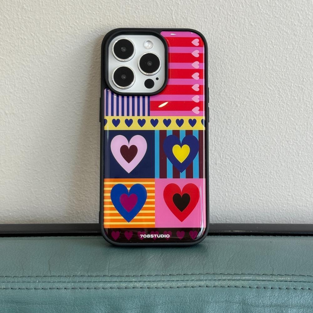 Heart & stripe collage case
