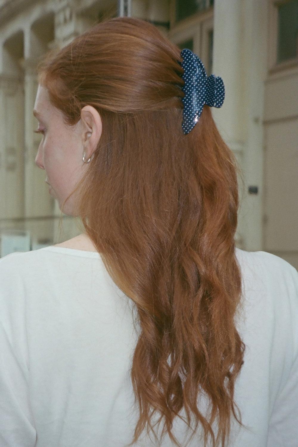 Polka dots Hair Claws - Navy Blue With White Polka Dots