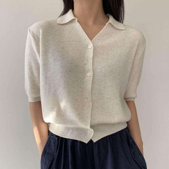 [린넨택] 부드러운 린넨 골지 카라 반팔 가디건 (5color)