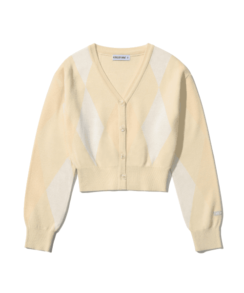 ARGYLE CROP W CARDIGAN [LIGHT YELLOW]