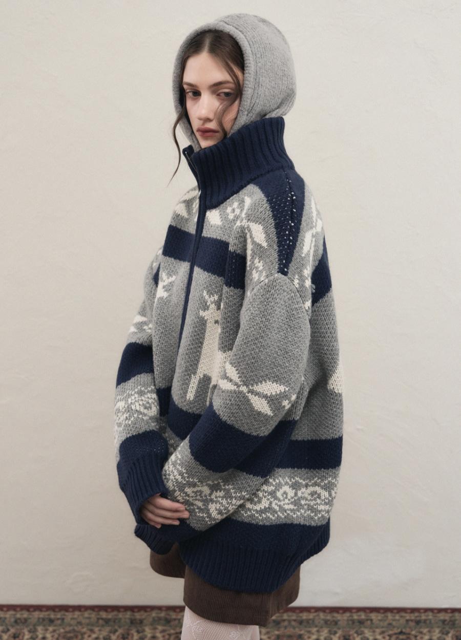 Nordic Knit Zip-up [NAVY/GR]