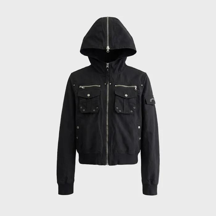 w-jkt26-025 Daytona Nylon Hooded jacket - Black