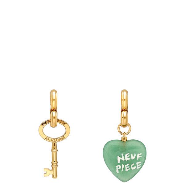 GREEN AVENTURINE HEART UNBALANCED EARRINGS