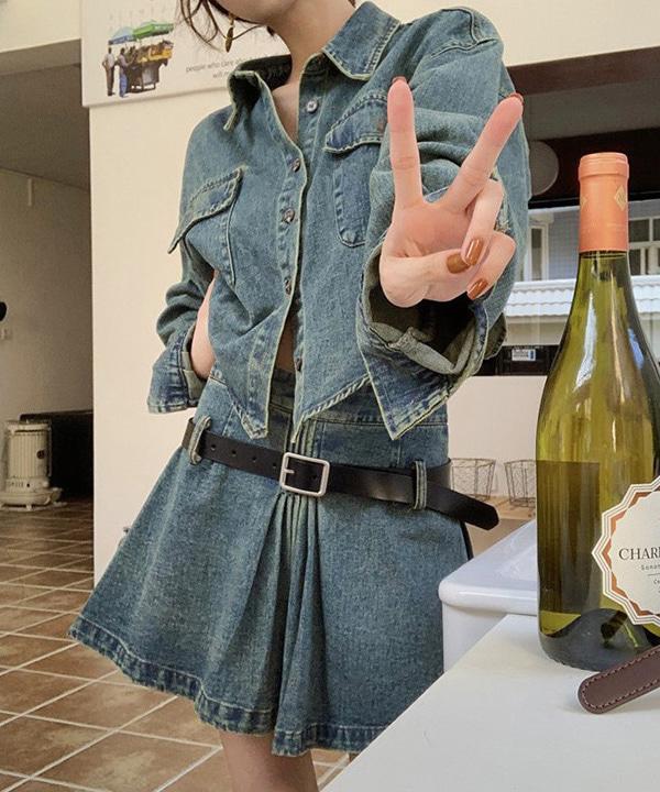 무료배송 [코디세트 자켓+스커트] 하프앤로우 데님투피스룩