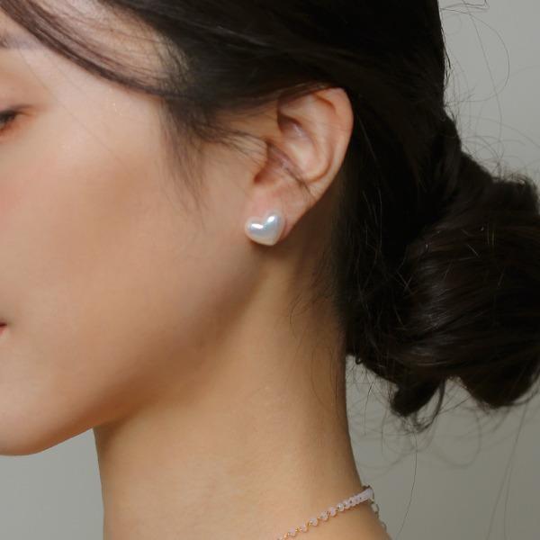 아리 납작 하트 레인보우 진주 귀걸이