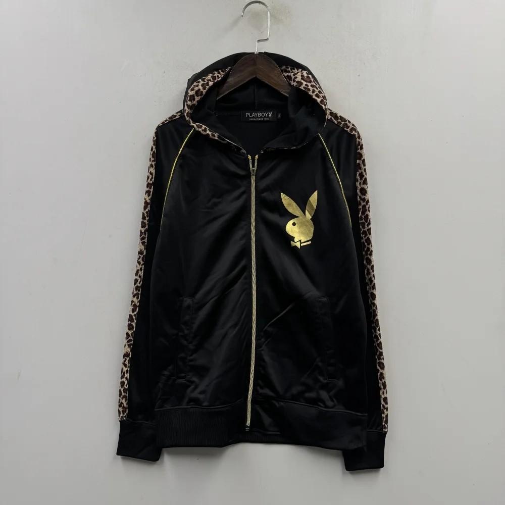 PLAYBOY 레오파드 배색 골드 포인트 후드 집업 지퍼불량