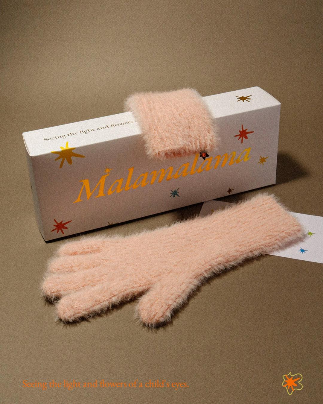 [Malamalama] Angora Stripes Gloves -  Baby Pink