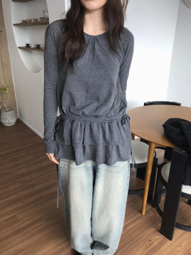 칠드 프릴 레이어드 셔링 긴팔티 2colors