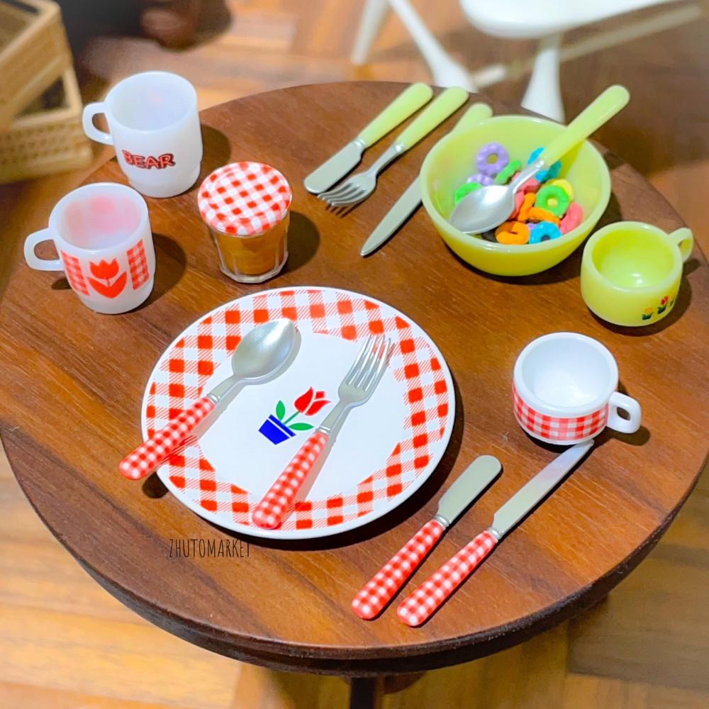 체크 식기 미니어처 그릇 식완 미니어처 미니어처 식기 리멘트 가챠 돌하우스 소품