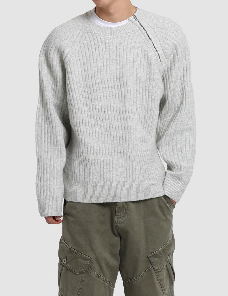 립 지퍼 라운드 니트