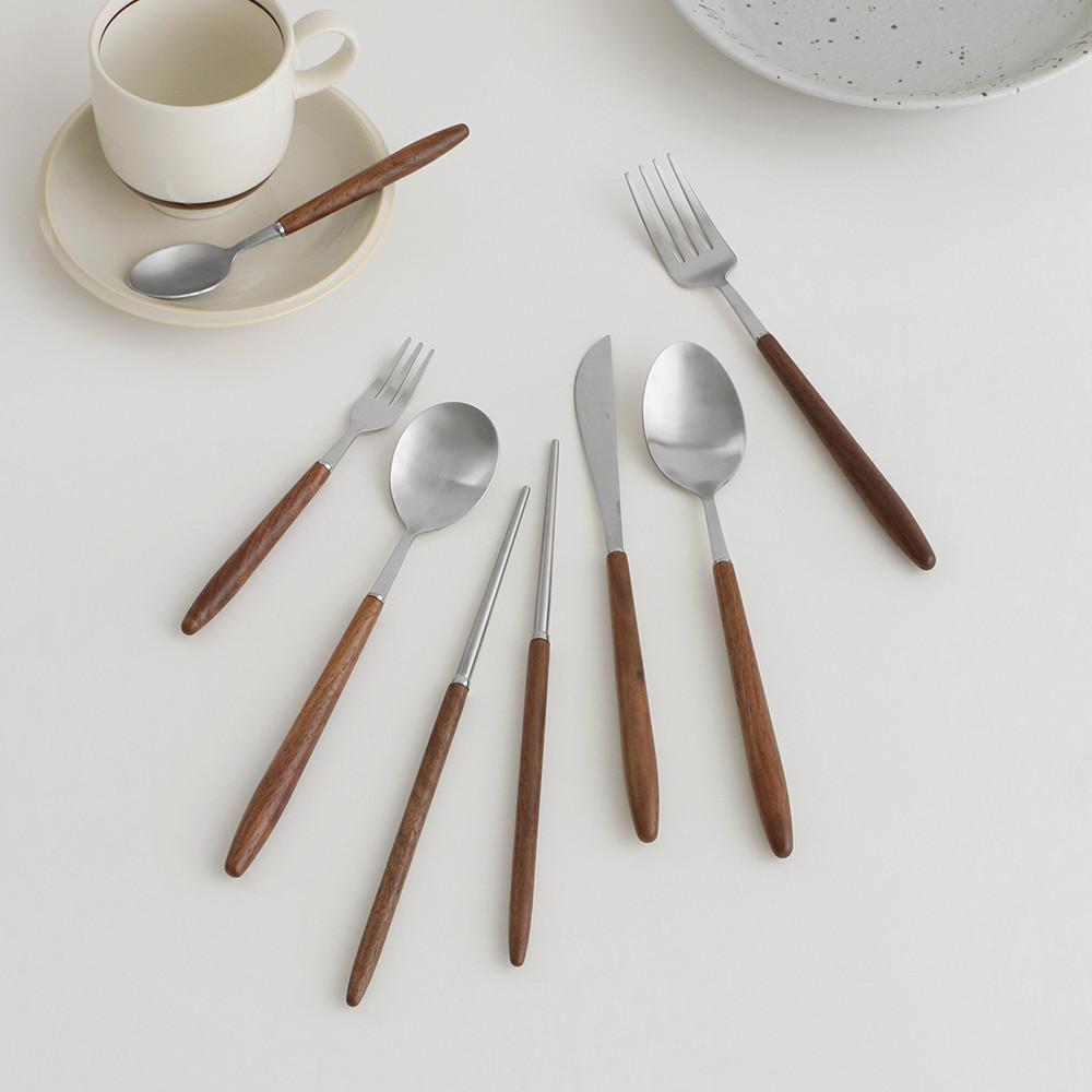 월넛 스텐 커트러리 7종 메이플우드 양식기 수저세트