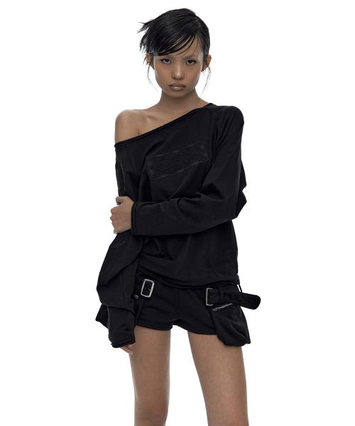 Embossed Hem Long Sleeve Black