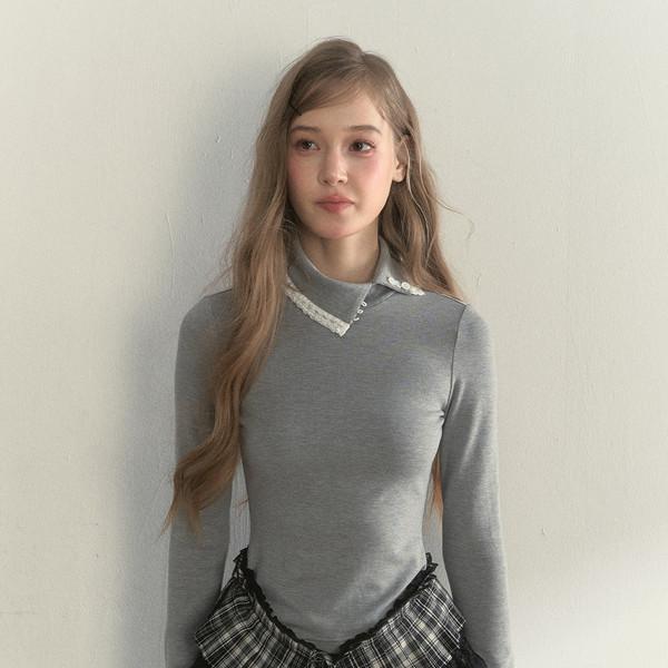 Asym Lace Collar Peplum Top