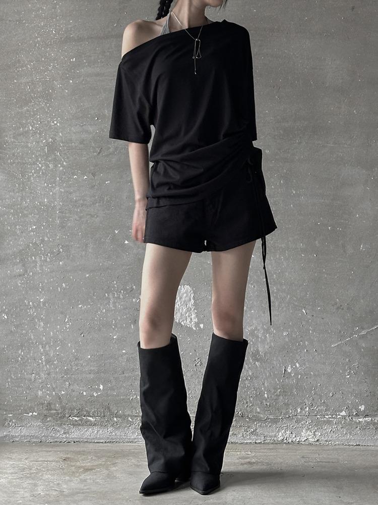므넴 드로 루즈핏 원숄더 오프 티 (2color)