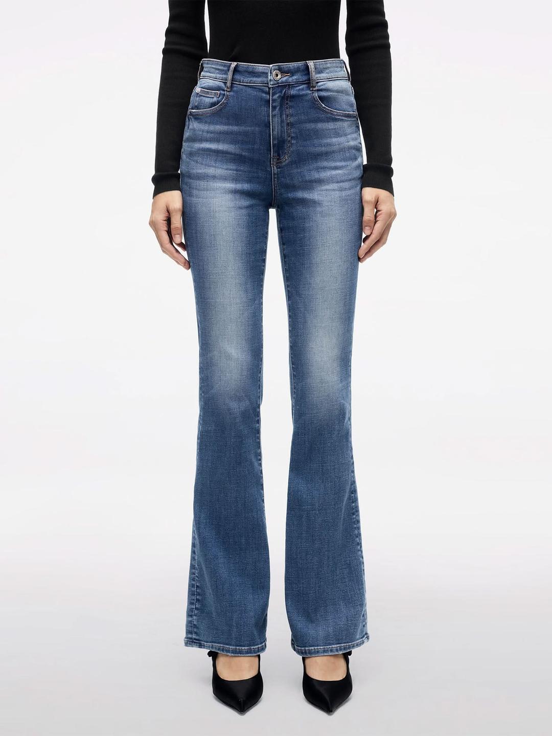 Mid-Waist Flared Jeans - MIDDLE BLUE / 23
