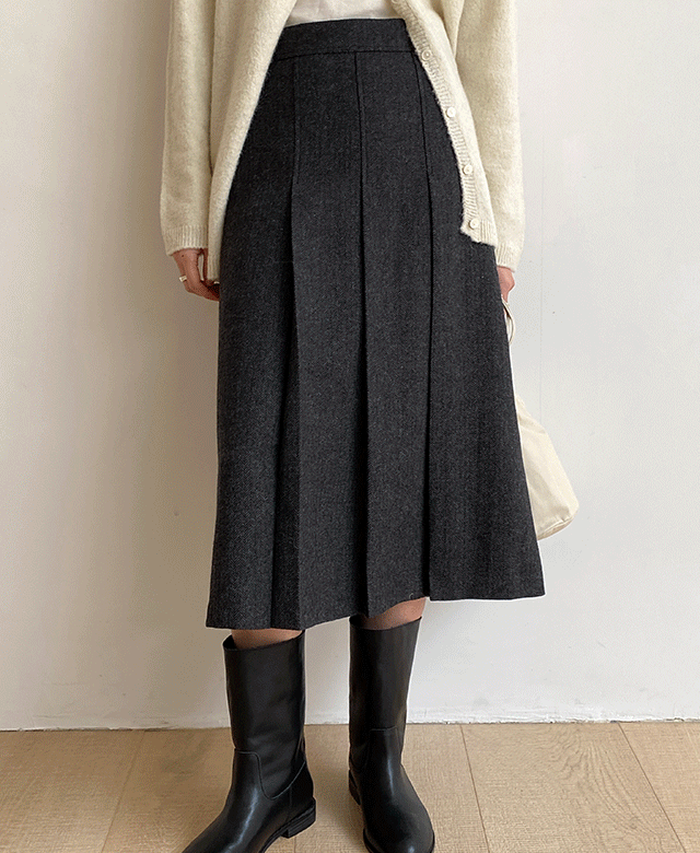 킨다베이지 플로렌스 헤링본 울 플리츠 스커트 (2color) (*4천장 돌파)