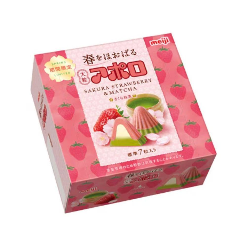 기간한정 - 메이지 [아폴로 - 사쿠라말차 맛 42g] / 일본 초코 과자