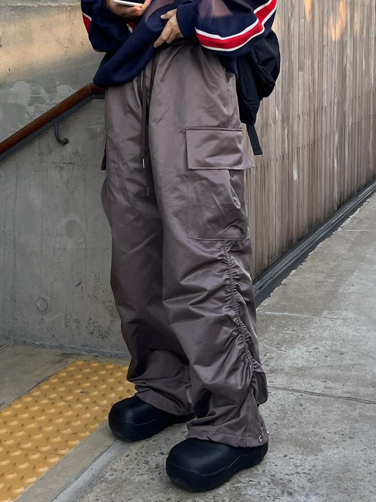 (unisex) 스냅 나일론 셔링 카고팬츠 3color