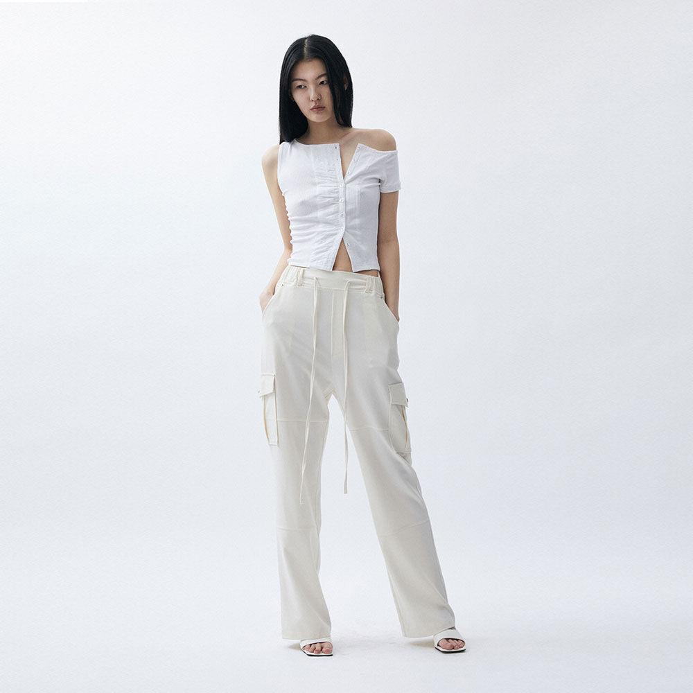 Unbalance Jersey button Sleeveless - White