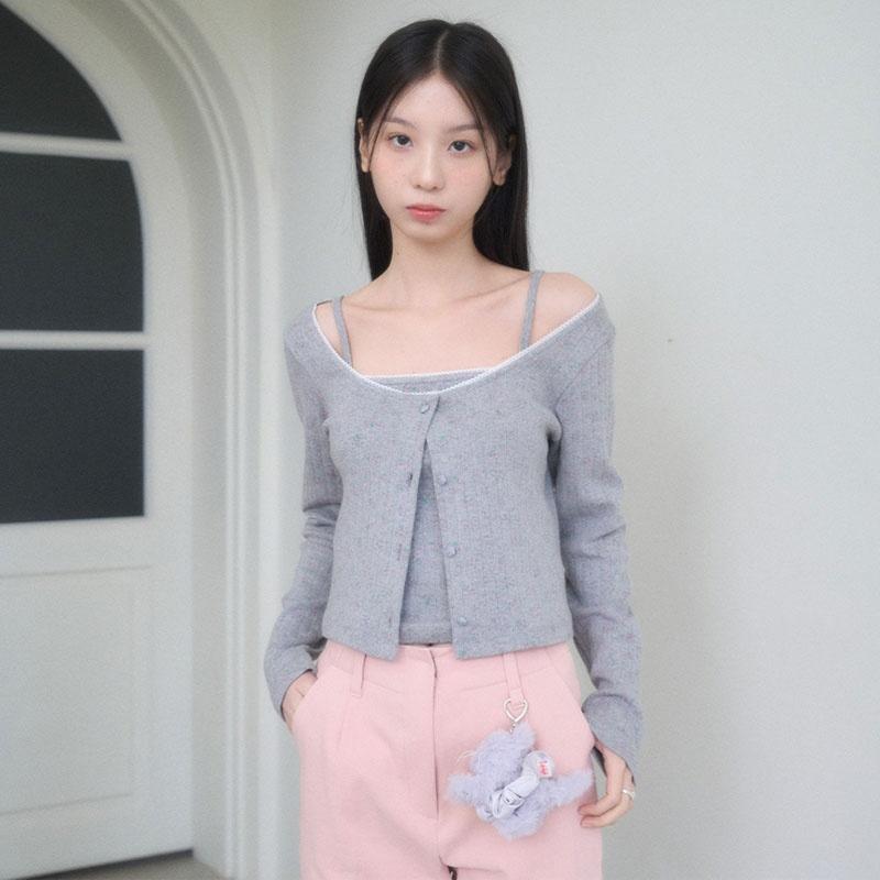 ROSY PUNCHING CARDIGAN & SLEEVELESS-GRAY