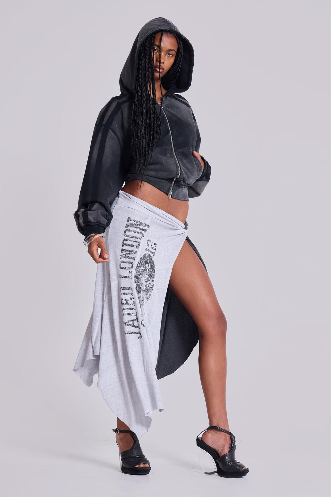 Sasha Asymmetric T-Shirt Midi Skirt - UK 6 / Grey