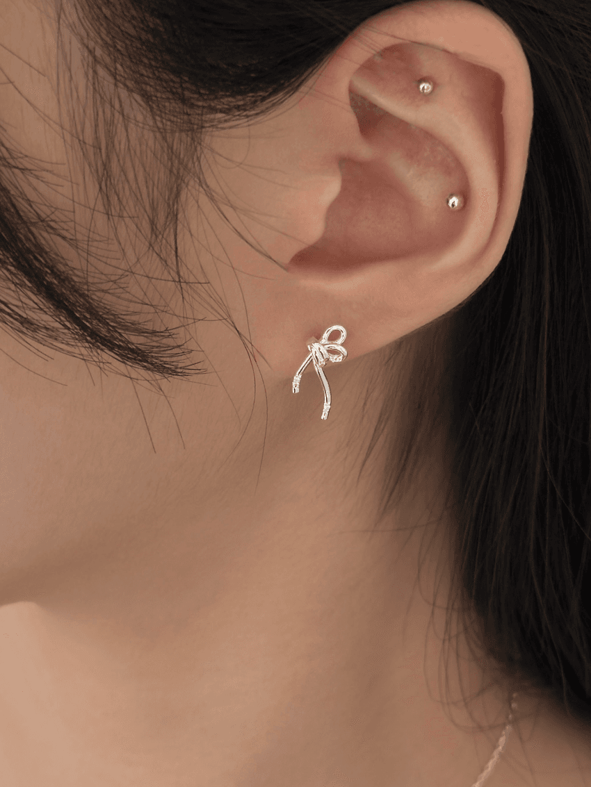 (925silver) Rope cubic ribbon earring