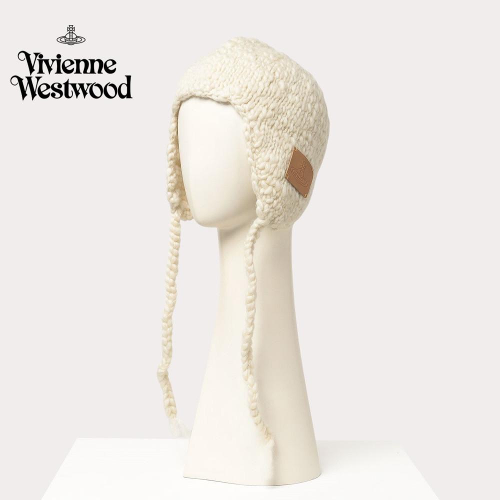 비비안웨스트우드 PULLERS 니트 와치 끈 귀달이 모자 블랙 화이트