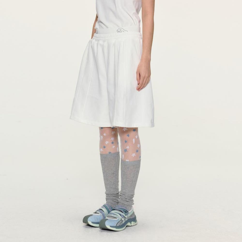 Yawhat 화이트 더블 허리 밴드 윙 프린트 코튼 테리 반바지