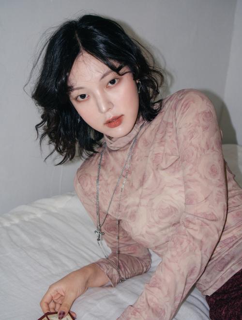 High-neck mesh top(rose)