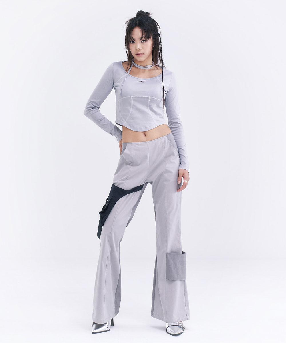 Garter belt wide pants (Gray)