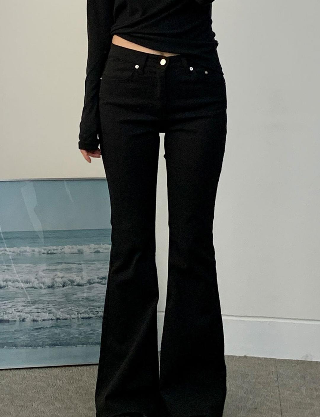 스터드 블랙 슬림 부츠컷 팬츠