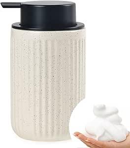 BosilunLife Foam Hand Soap Dispenser - Ceramic Foaming Soap Dispenser for Bathroom 12oz Refillable Liquid Lotion Soap Dispenser with Rust-Proof foaming Pump for Countertop