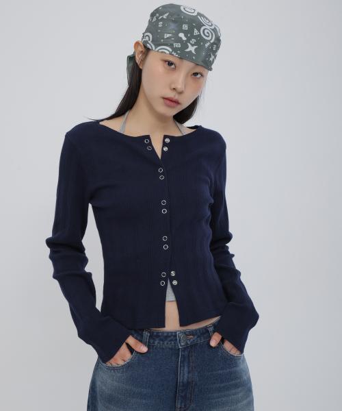 스냅 가디건 네이비