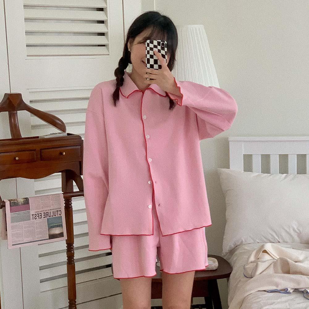 [리틀슬로스]3컬러 프루티 피자마 순면 파스텔 긴팔 반바지 세트 우정 홈웨어 잠옷 파티