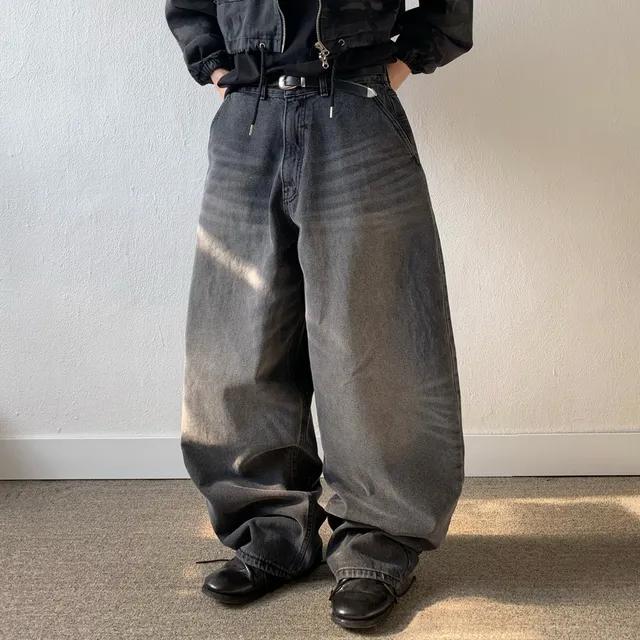[Unisex] 빅 벌룬 와이드 타이거 워싱 데님 팬츠