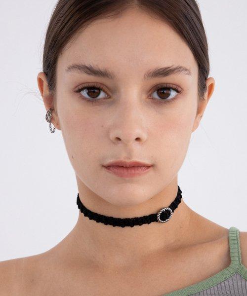 Vintage oval rope on black knit choker necklace