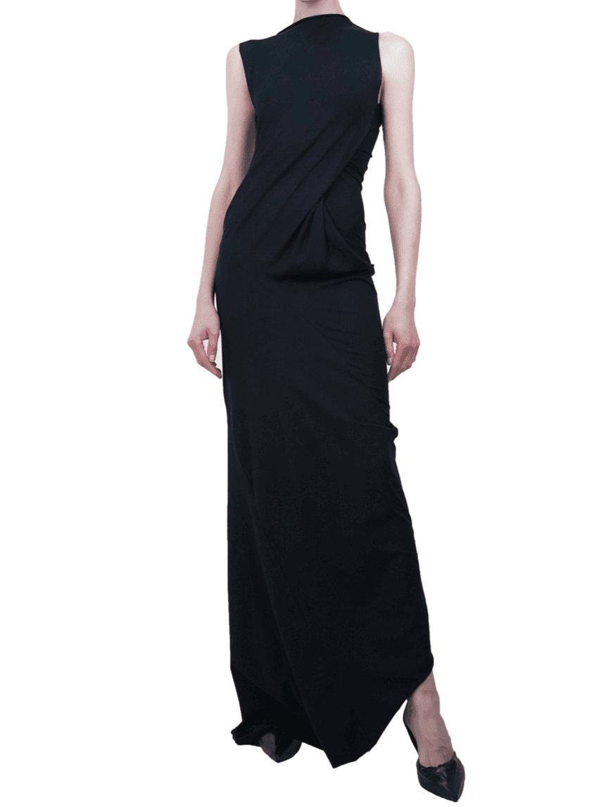 DRAPED JERSEY DRESS BLACK - XS