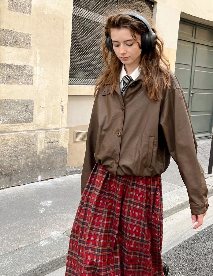 UNRETRO 가죽 PU레더 자켓 (브라운)