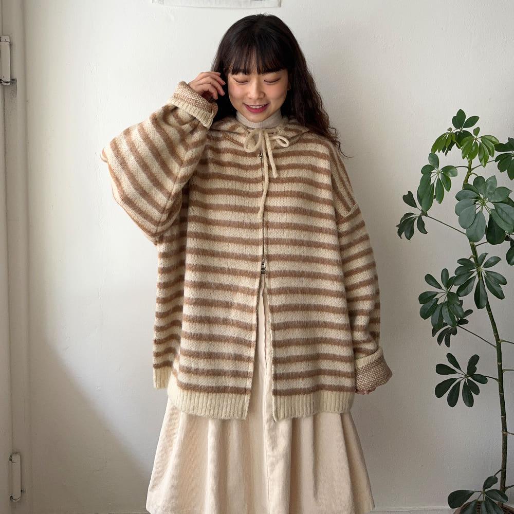 UNISEX 모헤어 스트라이프 후드집업 (3color) - 88착용가능