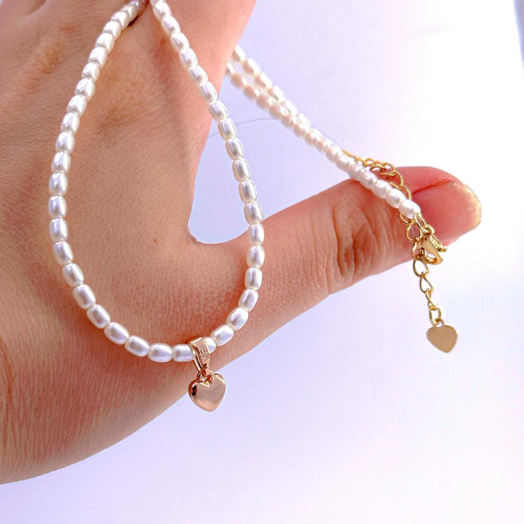 써지컬 미니 하트 펜던트 진주 비즈목걸이  초커