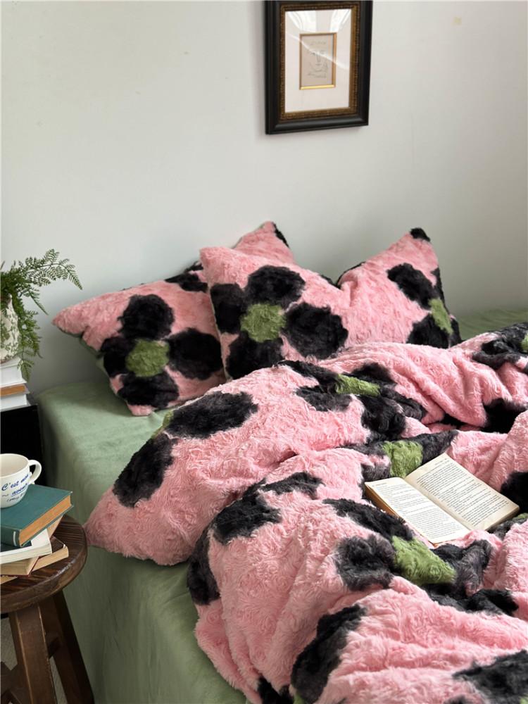 페르지아 빅플라워 벨벳 양면 플러시이불 겨울 침구커버세트 귀여운 부드러운 베개