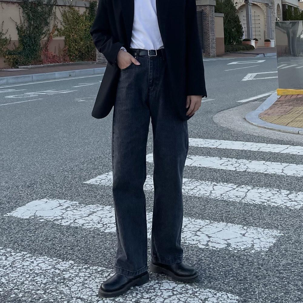 남자 흑청 블랙 와이드 배 일자 통 롱 데님 팬츠 와이드핏 오버핏 흑청바지 청바지 블랙진