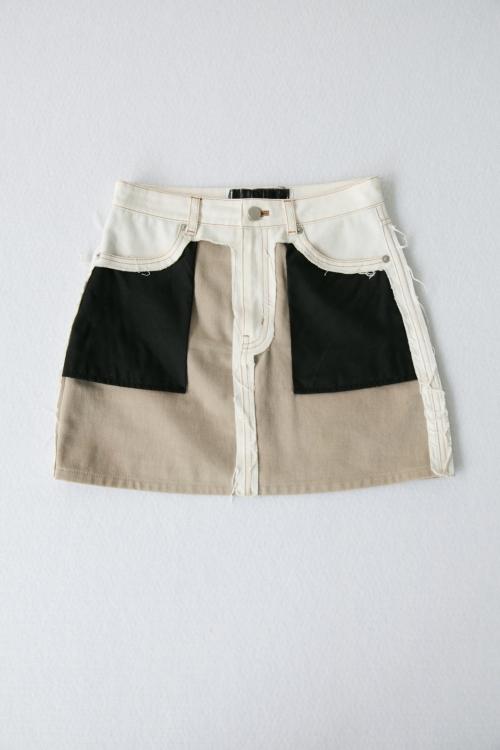 DENIM FRAYED SKIRT BEIGE (PRE-ORDER until 3/6)