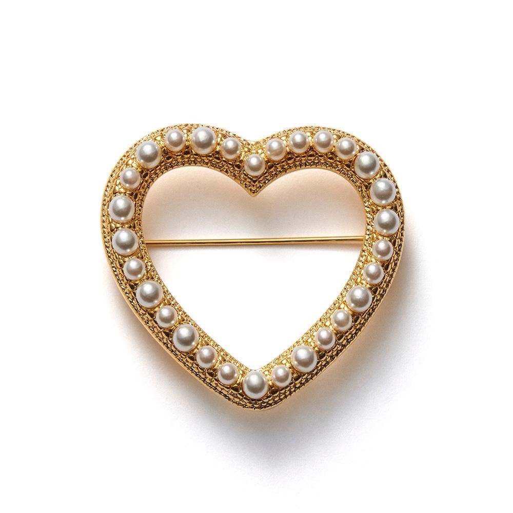 하트 진주 브로치 - 골드