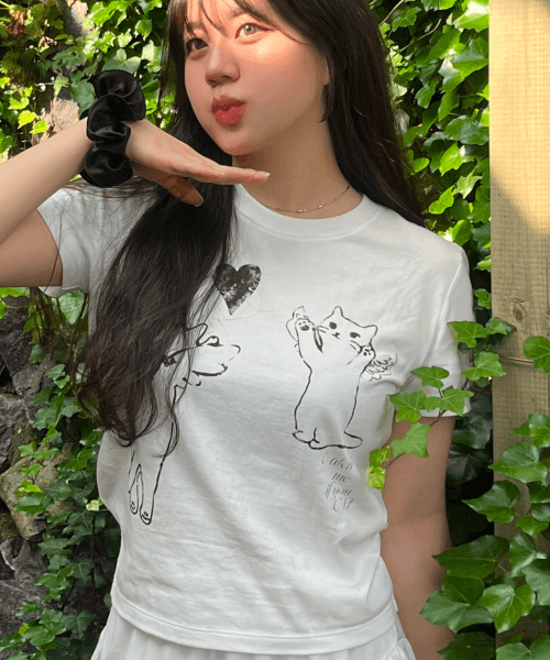 Love Cat Printed T-shirt White