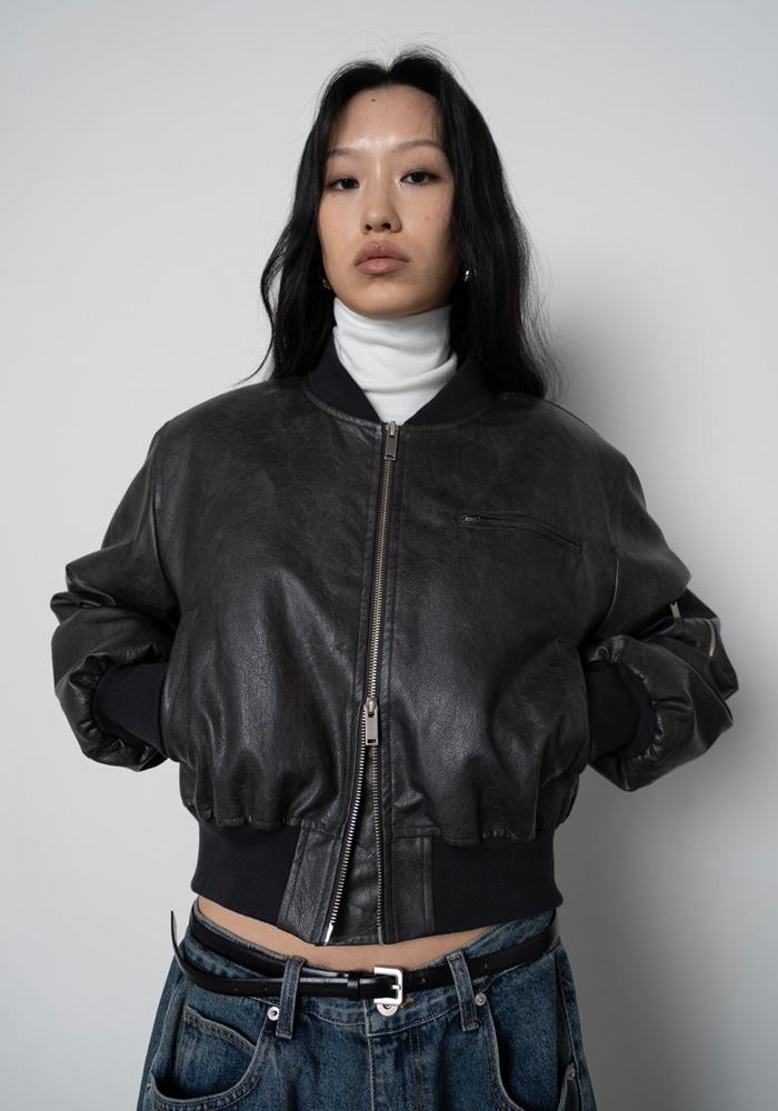 코드 레더 투웨이 점퍼 - 차콜