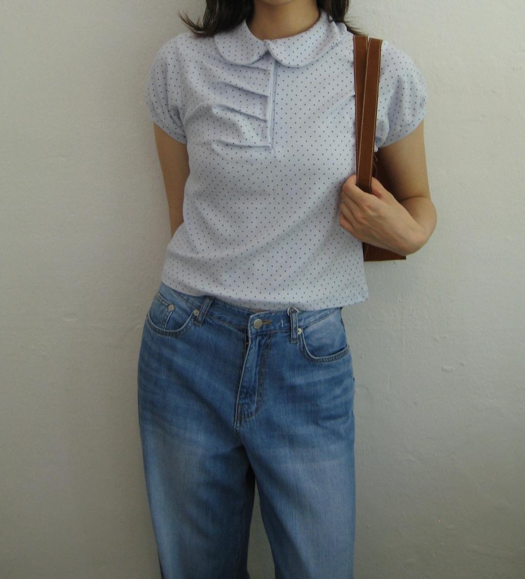 dot-collar half T-shirt, 2colors