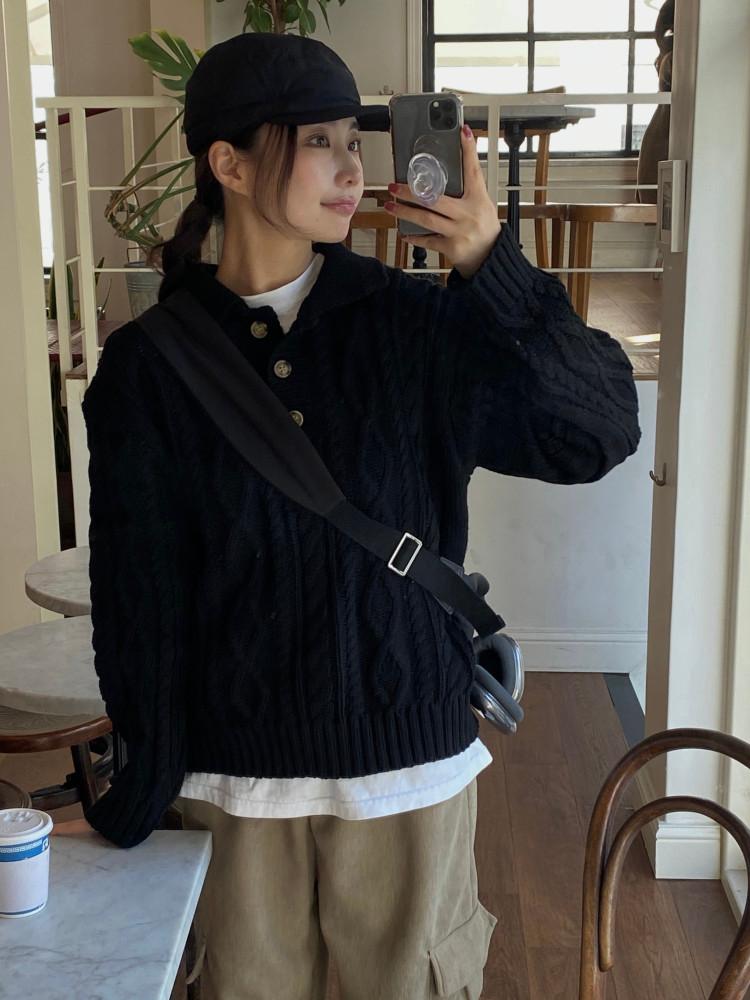 문즈 루카이브 케이블 카라 니트 / 2 Color